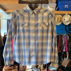 Wrangler Blue and Yellow Plaid Pearlsnap Shirt